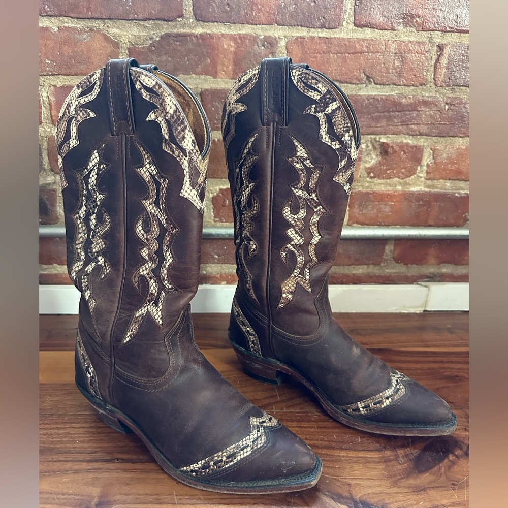 Womens Boulet Western Cowgirl Boots Leather Pull On Mid Calf US Size 6